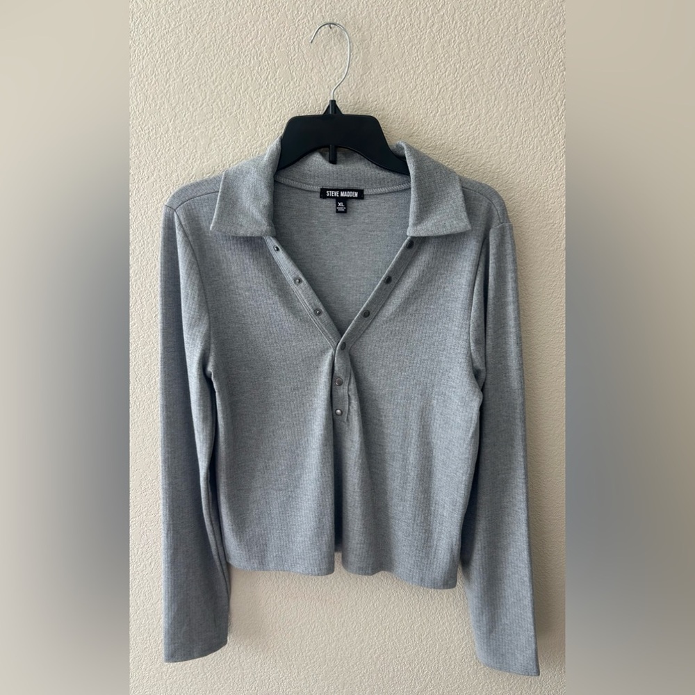 Steve Madden Grey Button Up Crop Top Long Sleeve Size XL NWOT